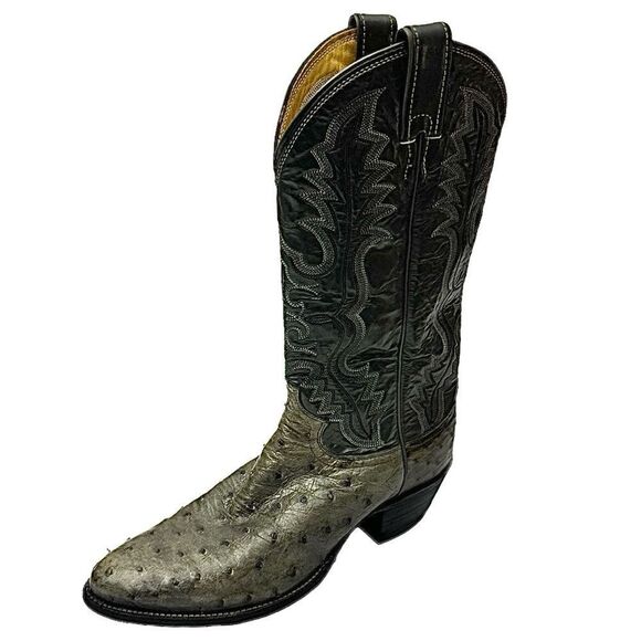 Justin Boots #8936 Men’s Cowboy Boots Antique Grey Ostrich Leather Size 8D - Picture 2 of 12
